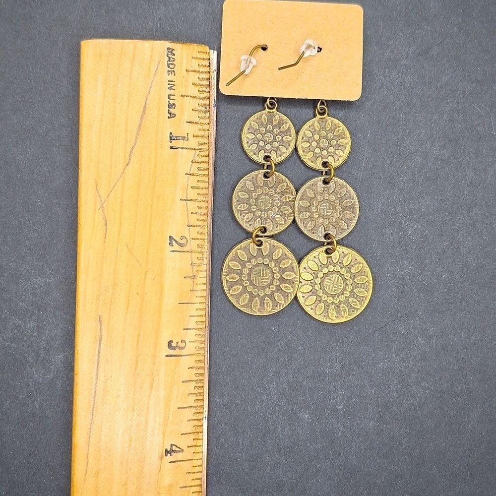 Bronze yellow earrings mandala drop flower jewelry - Picture 4 of 4